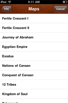 Manna Maps, Table of Contents